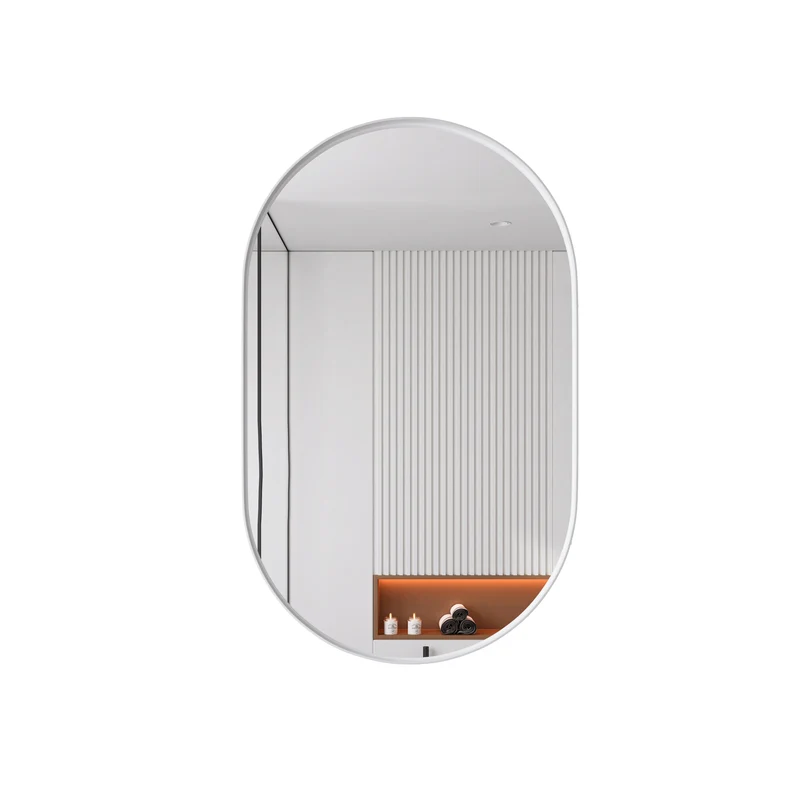 Armoire de toilette blanche miroir ovale, cabinet mural encastré 85x51,5 cm MENHIRPOST