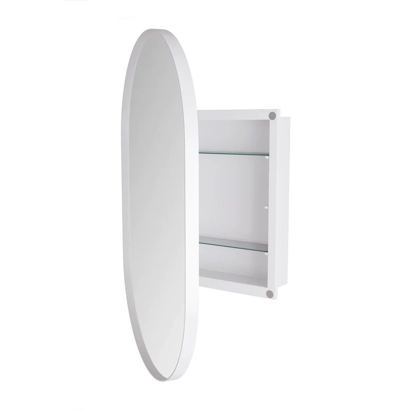Armoire de toilette blanche miroir ovale, cabinet mural encastré 85x51,5 cm MENHIRPOST