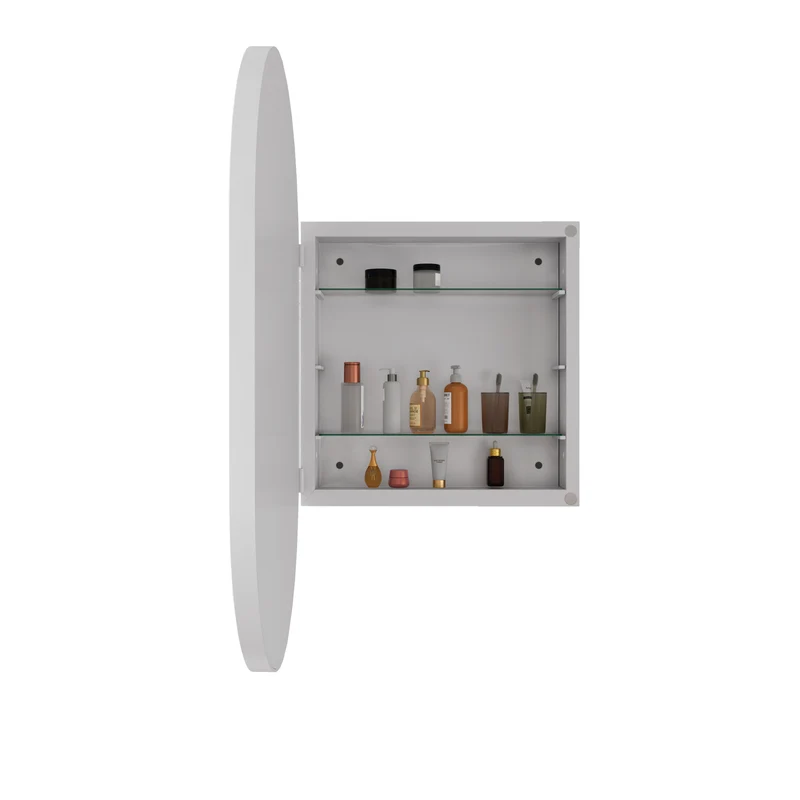 Armoire de toilette blanche miroir ovale, cabinet mural encastré 85x51,5 cm MENHIRPOST