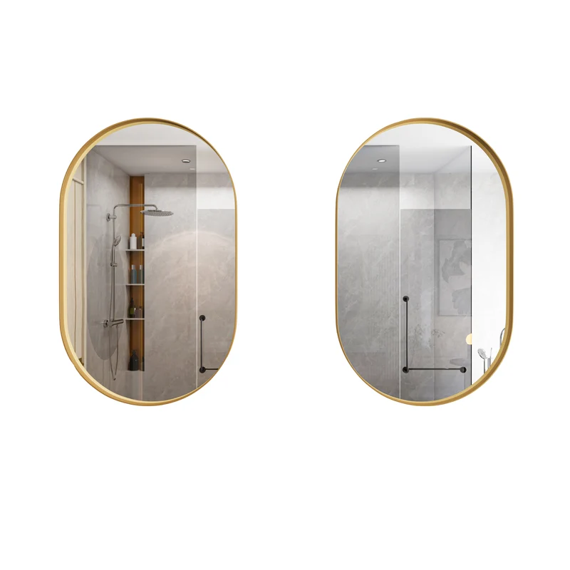 Armoire de toilette ovale avec miroir, encastrable ou murale, cadre doré 85x51,5cm, GLAZECOAT