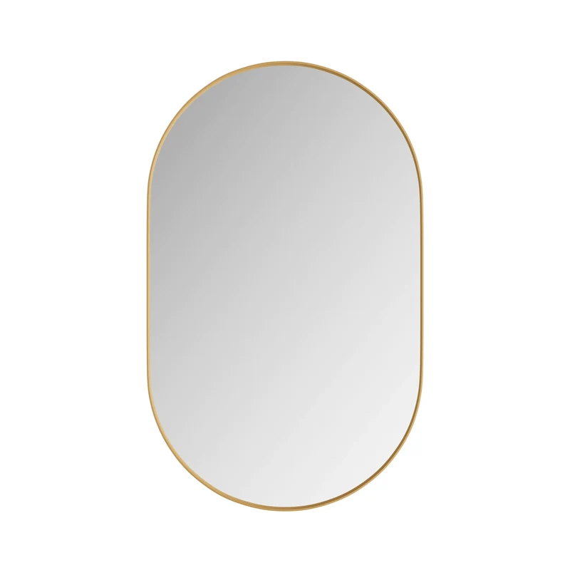 Armoire de toilette ovale avec miroir, encastrable ou murale, cadre doré 85x51,5cm, GLAZECOAT