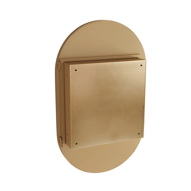 Armoire de toilette ovale avec miroir, encastrable ou murale, cadre doré 85x51,5cm, GLAZECOAT
