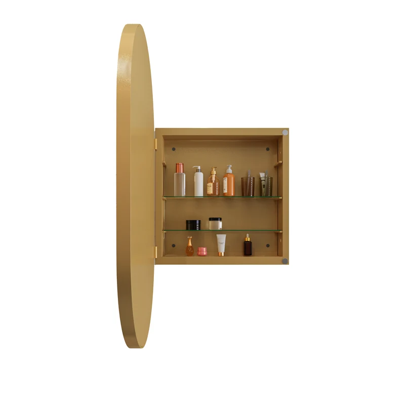 Armoire de toilette ovale avec miroir, encastrable ou murale, cadre doré 85x51,5cm, GLAZECOAT