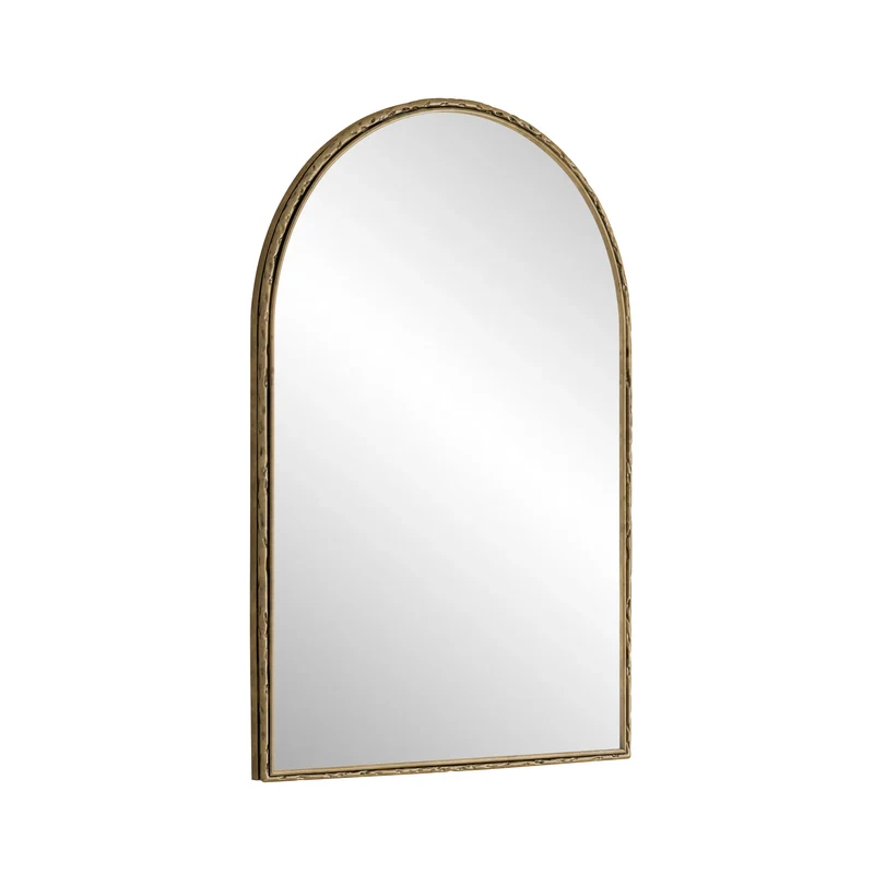 Miroir mural arqué doré martelé effet antique, verre trempé, 61x91cm PRAIRIEAWN