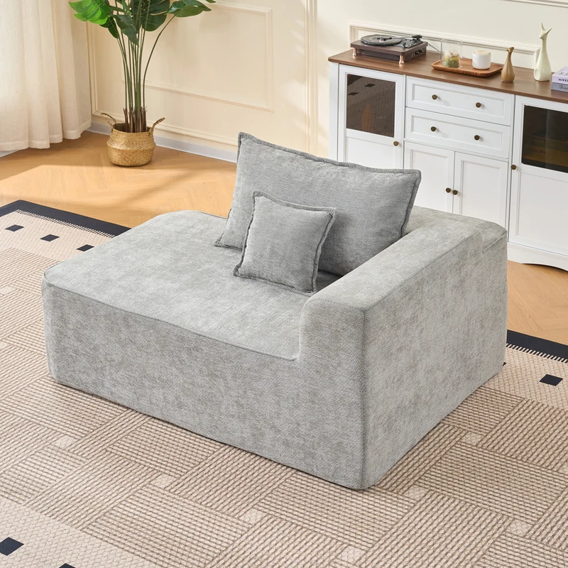 Canapé d'angle XXL L-Form modulable 264cm en chenille gris clair, profond, sans montage, confort moelleux DECENTRA