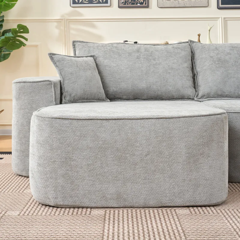 Canapé d'angle XXL L-Form modulable 264cm en chenille gris clair, profond, sans montage, confort moelleux DECENTRA