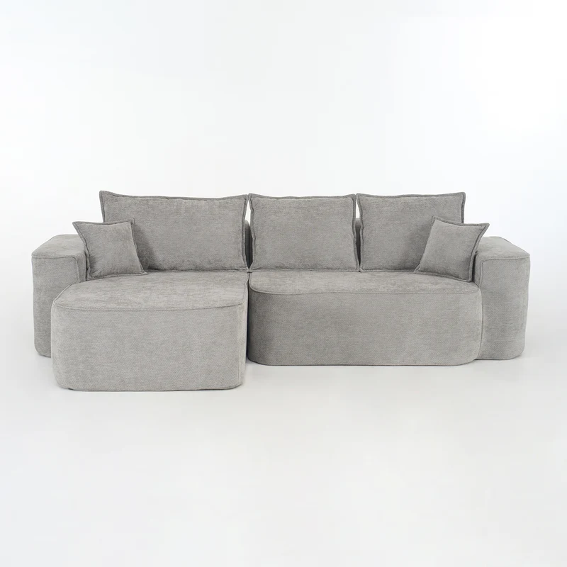 Canapé d'angle XXL L-Form modulable 264cm en chenille gris clair, profond, sans montage, confort moelleux DECENTRA