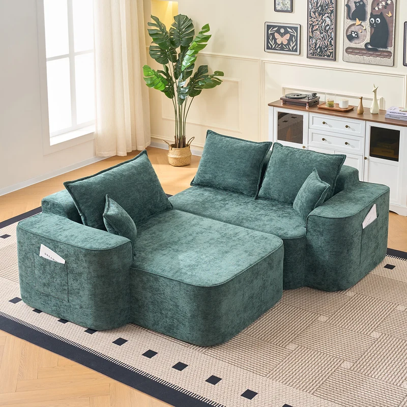 Canapé d'angle XXL L-Form modulable 264cm en chenille vert, profond, sans montage, confort moelleux BIOLOGY