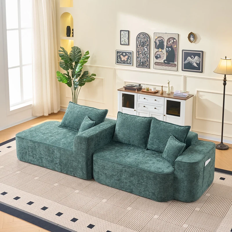 Canapé d'angle XXL L-Form modulable 264cm en chenille vert, profond, sans montage, confort moelleux BIOLOGY