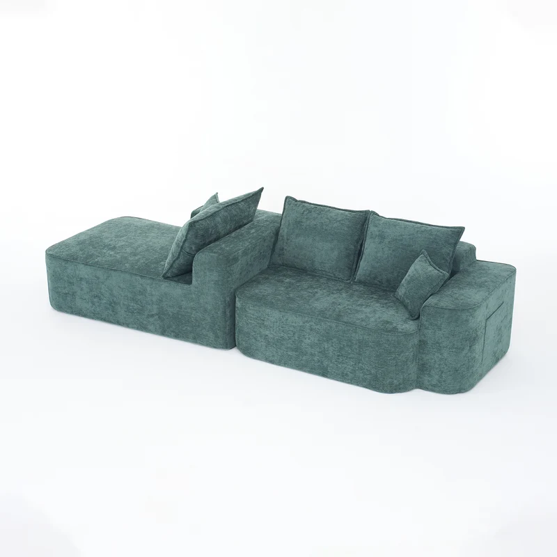 Canapé d'angle XXL L-Form modulable 264cm en chenille vert, profond, sans montage, confort moelleux BIOLOGY