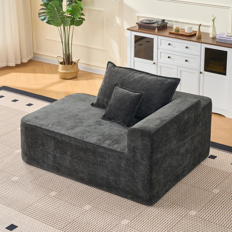 Canapé d'angle XXL L-Form modulable 264cm en chenille noire, profond, sans montage, confort moelleux METAVERS