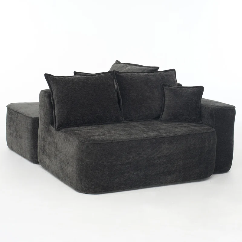 Canapé d'angle XXL L-Form modulable 264cm en chenille noire, profond, sans montage, confort moelleux METAVERS