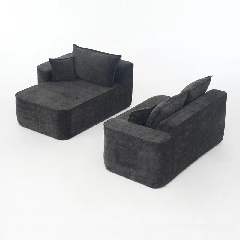 Canapé d'angle XXL L-Form modulable 264cm en chenille noire, profond, sans montage, confort moelleux METAVERS