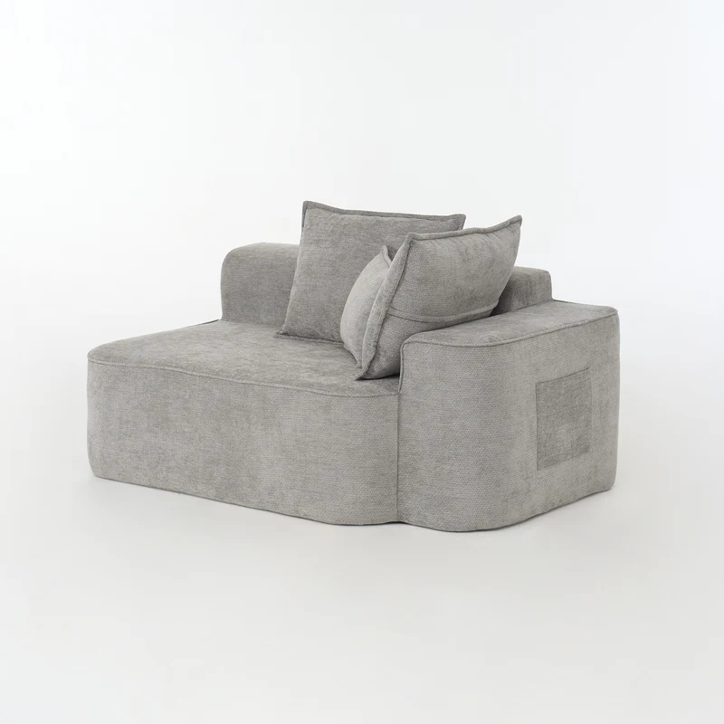 Canapé 2 places sans montage chenille gris clair, poches latérales, assise moelleuse PROCESS