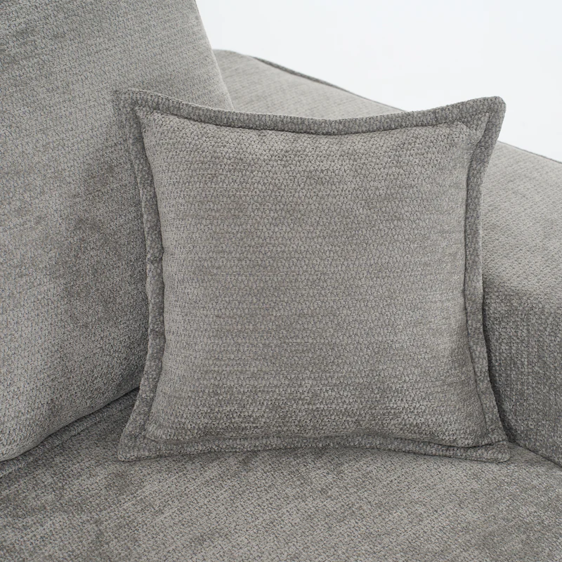 Canapé 2 places sans montage chenille gris clair, poches latérales, assise moelleuse PROCESS
