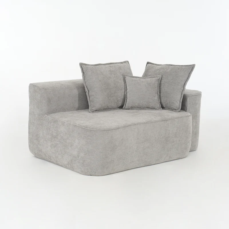 Canapé 2 places sans montage chenille gris clair, poches latérales, assise moelleuse PROCESS