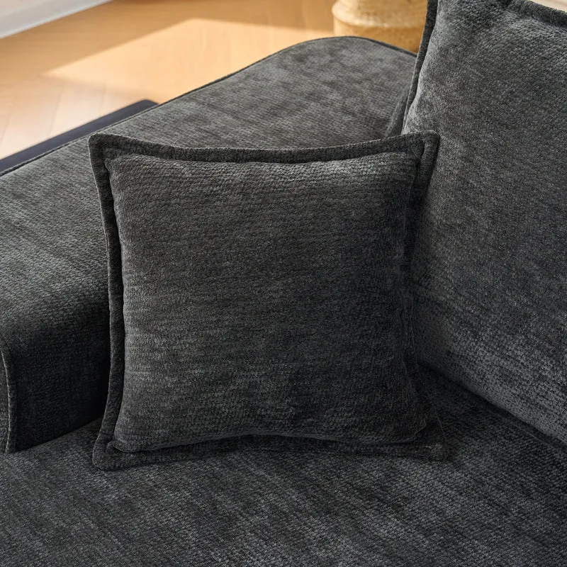 Canapé 2 places sans montage chenille noir, poches latérales, assise moelleuse LANDFILL