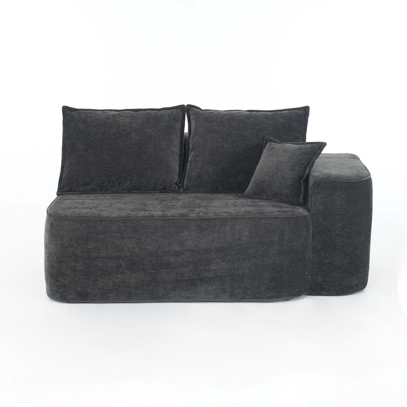 Canapé 2 places sans montage chenille noir, poches latérales, assise moelleuse LANDFILL