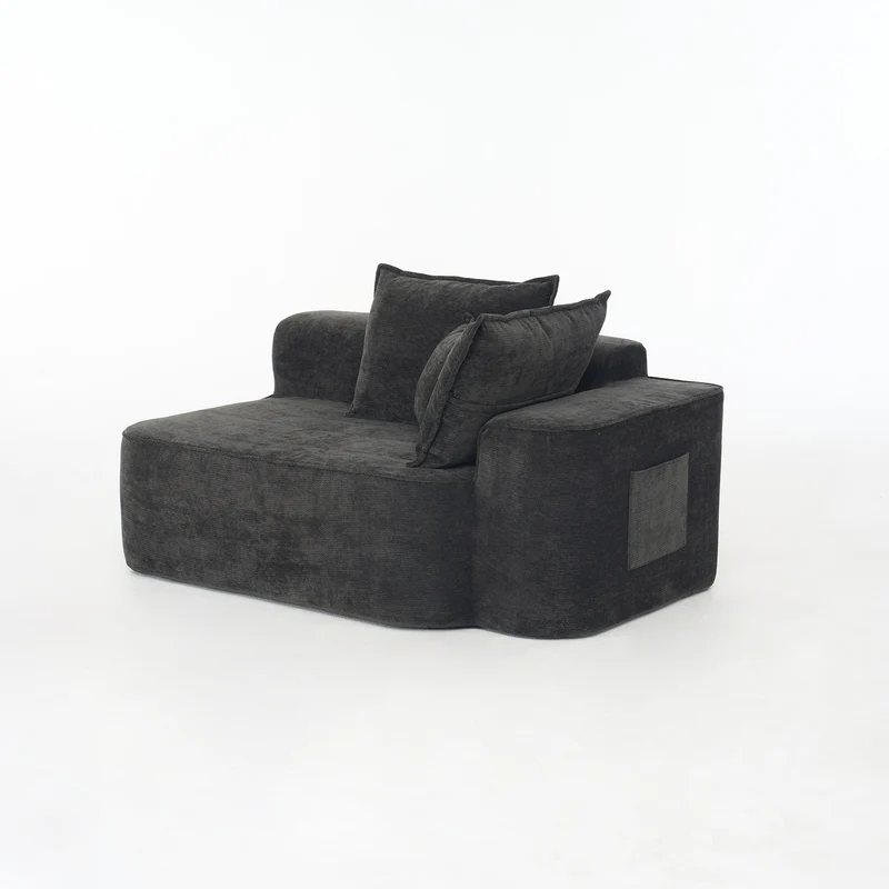 Canapé 2 places sans montage chenille noir, poches latérales, assise moelleuse LANDFILL