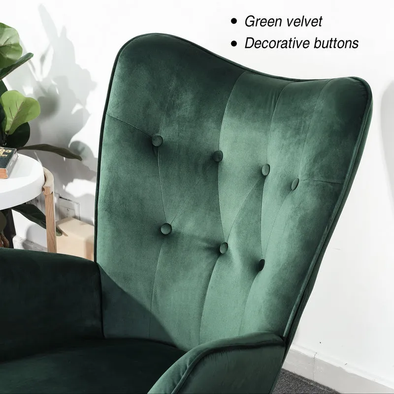 Fauteuil à bascule Scandinave velours vert pieds en bois clair EPPING KD VELVET GREEN WOOD LEG