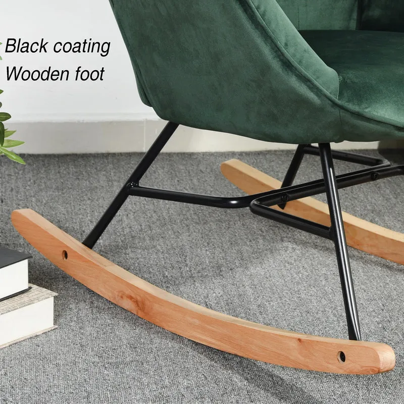 Fauteuil à bascule Scandinave velours vert pieds en bois clair EPPING KD VELVET GREEN WOOD LEG