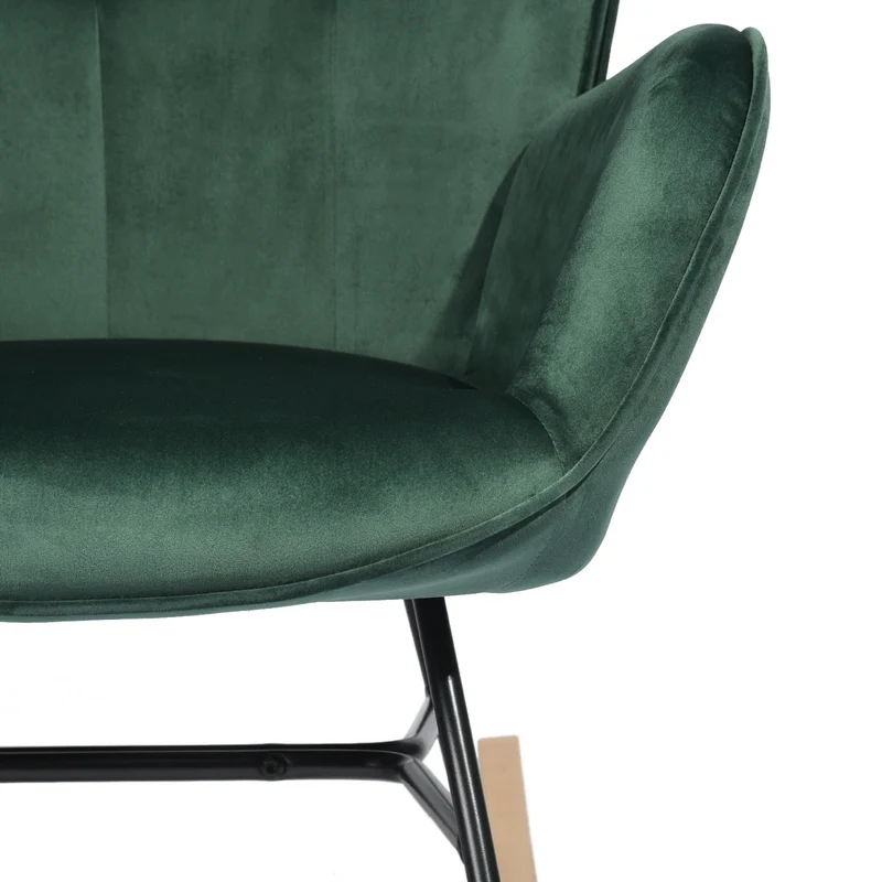 Fauteuil à bascule Scandinave velours vert pieds en bois clair EPPING KD VELVET GREEN WOOD LEG