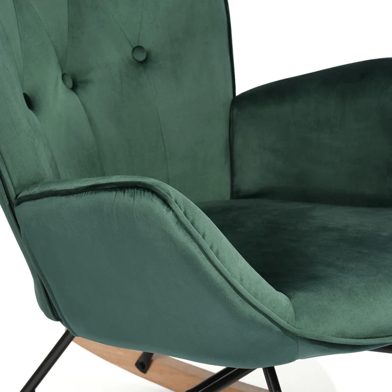 Fauteuil à bascule Scandinave velours vert pieds en bois clair EPPING KD VELVET GREEN WOOD LEG