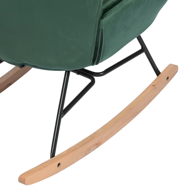 Fauteuil à bascule Scandinave velours vert pieds en bois clair EPPING KD VELVET GREEN WOOD LEG