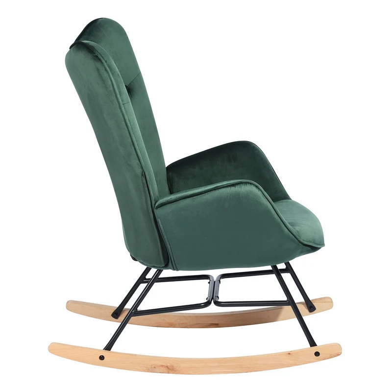 Fauteuil à bascule Scandinave velours vert pieds en bois clair EPPING KD VELVET GREEN WOOD LEG