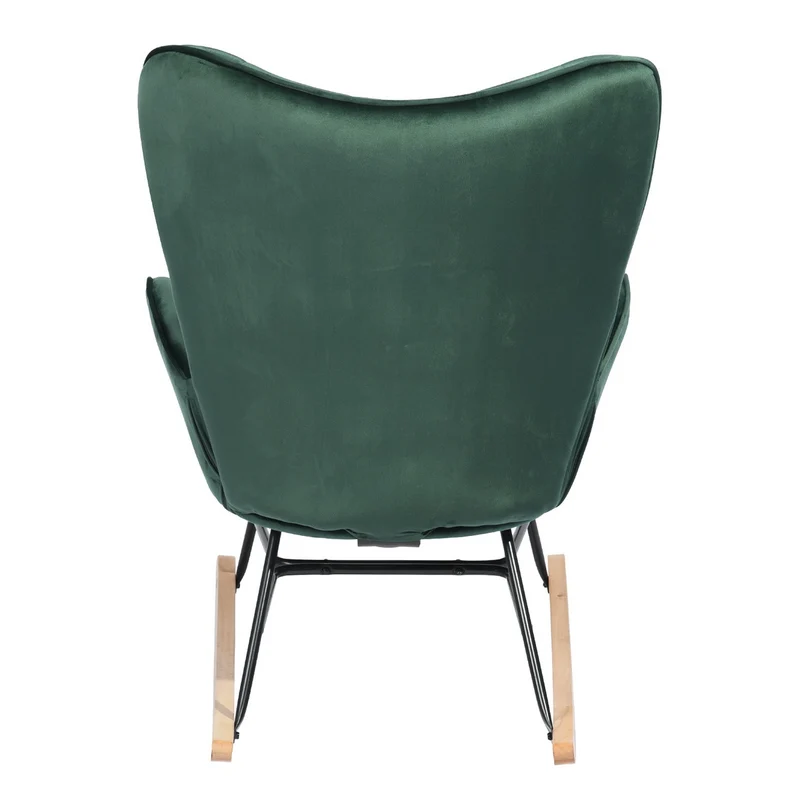 Fauteuil à bascule Scandinave velours vert pieds en bois clair EPPING KD VELVET GREEN WOOD LEG