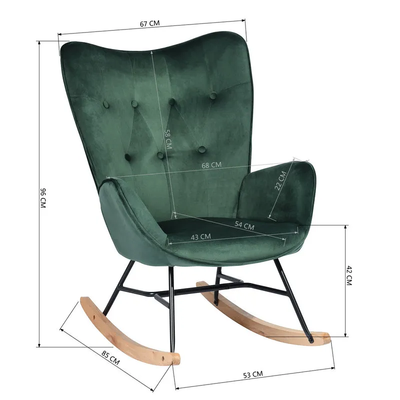 Fauteuil à bascule Scandinave velours vert pieds en bois clair EPPING KD VELVET GREEN WOOD LEG