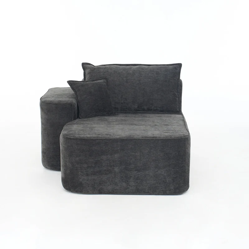 Meridienne canapé simple moelleux en chenille noire sans montage coussin inclus, poches latérales MITIGAT