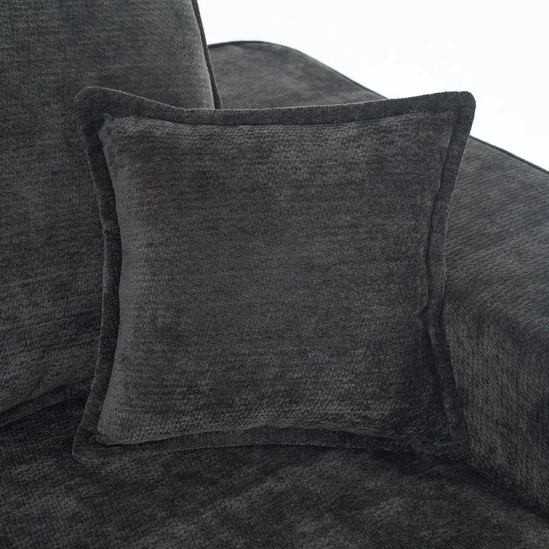 Meridienne canapé simple moelleux en chenille noire sans montage coussin inclus, poches latérales MITIGAT