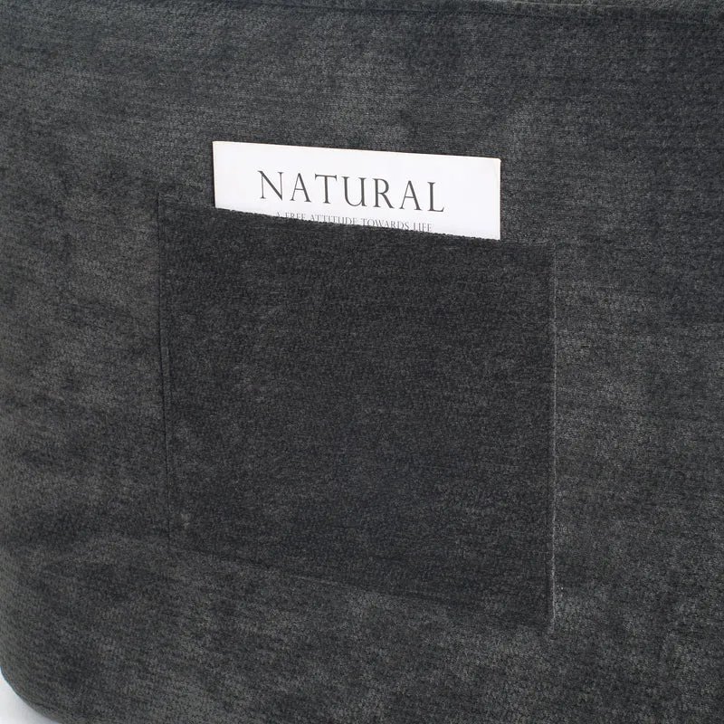 Meridienne canapé simple moelleux en chenille noire sans montage coussin inclus, poches latérales MITIGAT