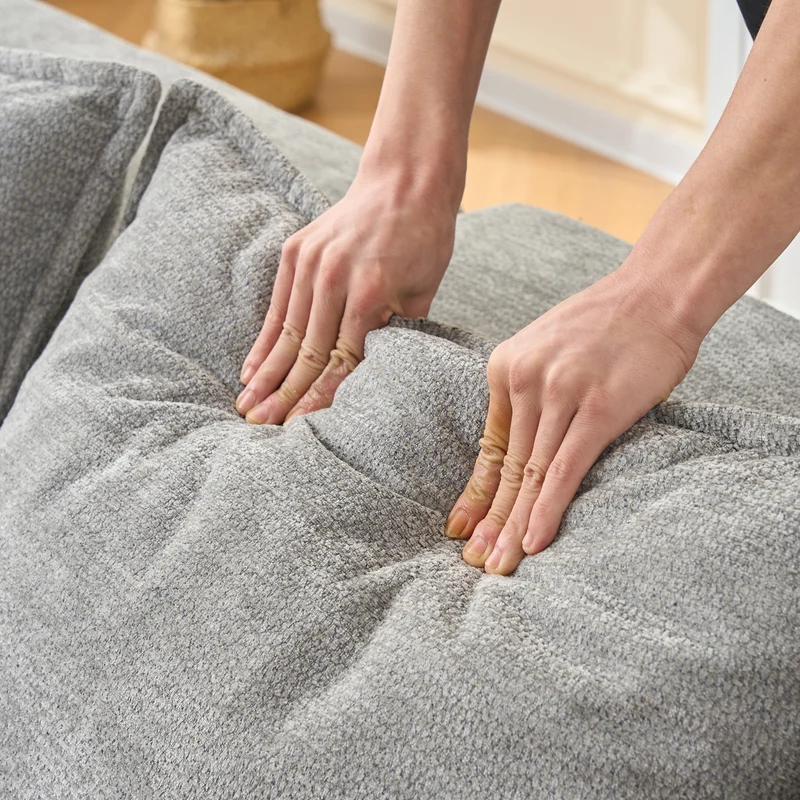 Meridienne canapé simple moelleux en chenille grise sans montage coussin inclus, poches latérales AQUAPON
