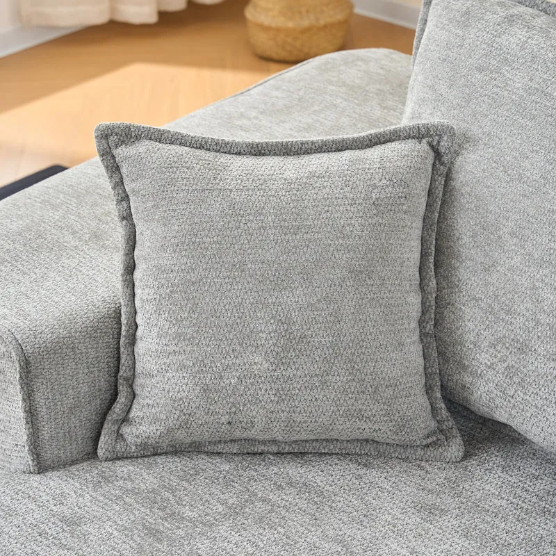 Meridienne canapé simple moelleux en chenille grise sans montage coussin inclus, poches latérales AQUAPON