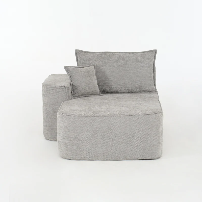 Meridienne canapé simple moelleux en chenille grise sans montage coussin inclus, poches latérales AQUAPON