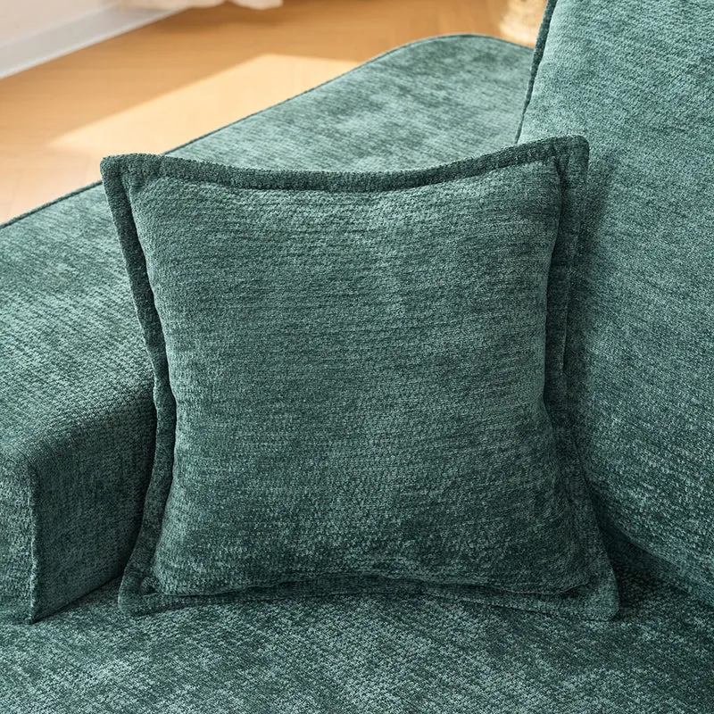 Meridienne canapé simple moelleux en chenille verte sans montage coussin inclus, poches latérales NANOWIR