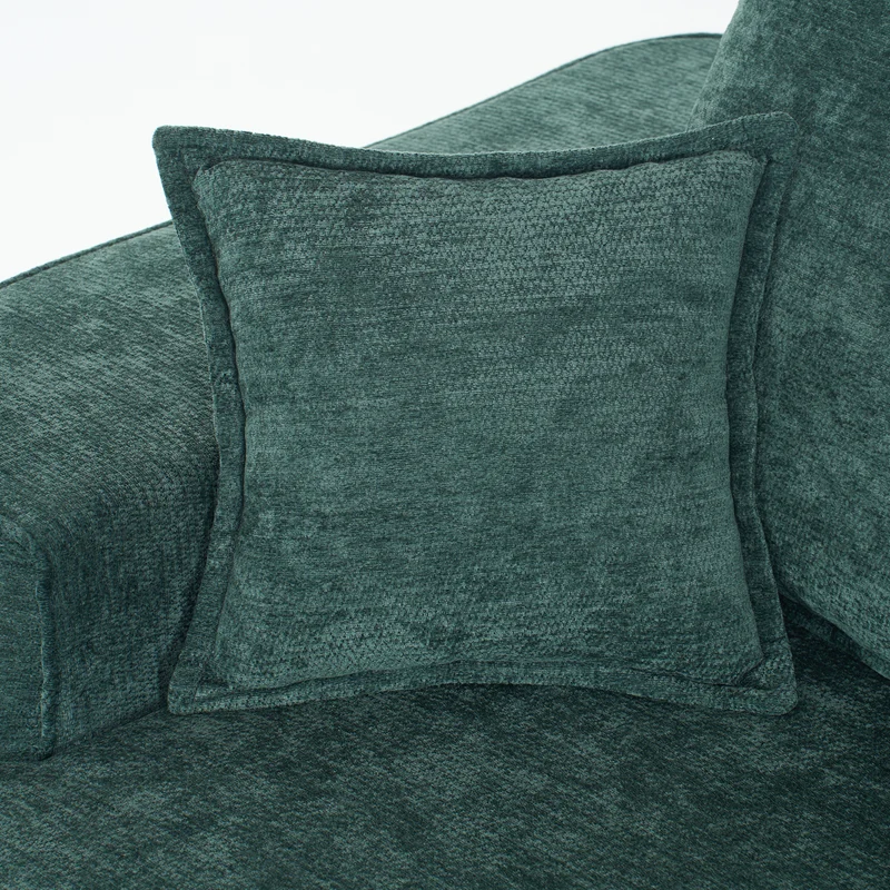 Meridienne canapé simple moelleux en chenille verte sans montage coussin inclus, poches latérales NANOWIR