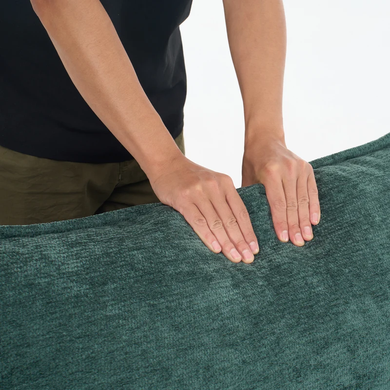 Meridienne canapé simple moelleux en chenille verte sans montage coussin inclus, poches latérales NANOWIR