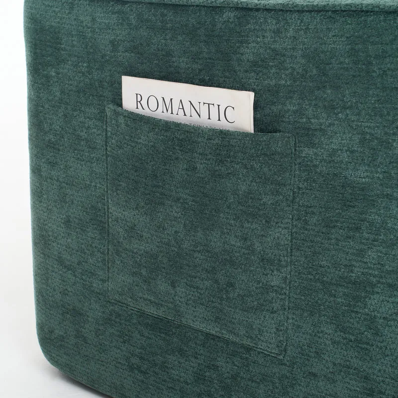 Meridienne canapé simple moelleux en chenille verte sans montage coussin inclus, poches latérales NANOWIR