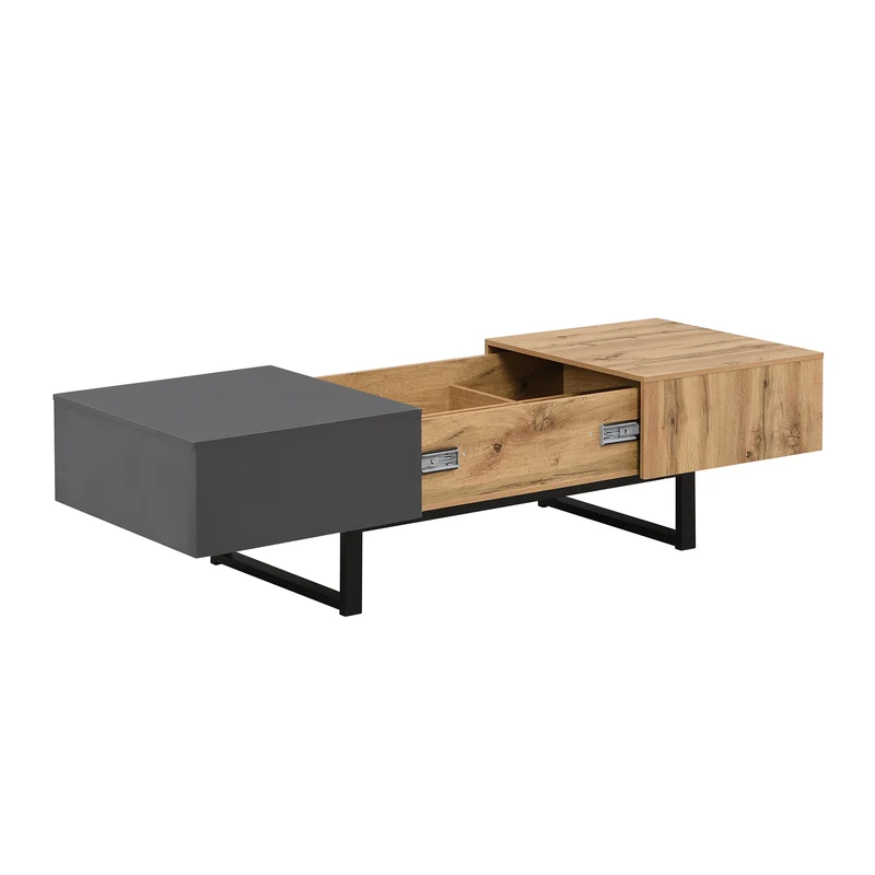 Table basse multifonction moderne coulissante avec rangement caché, effet bois et gris SOLSTICEWHIFF