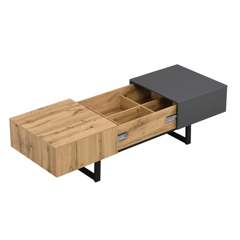 Table basse multifonction moderne coulissante avec rangement caché, effet bois et gris SOLSTICEWHIFF