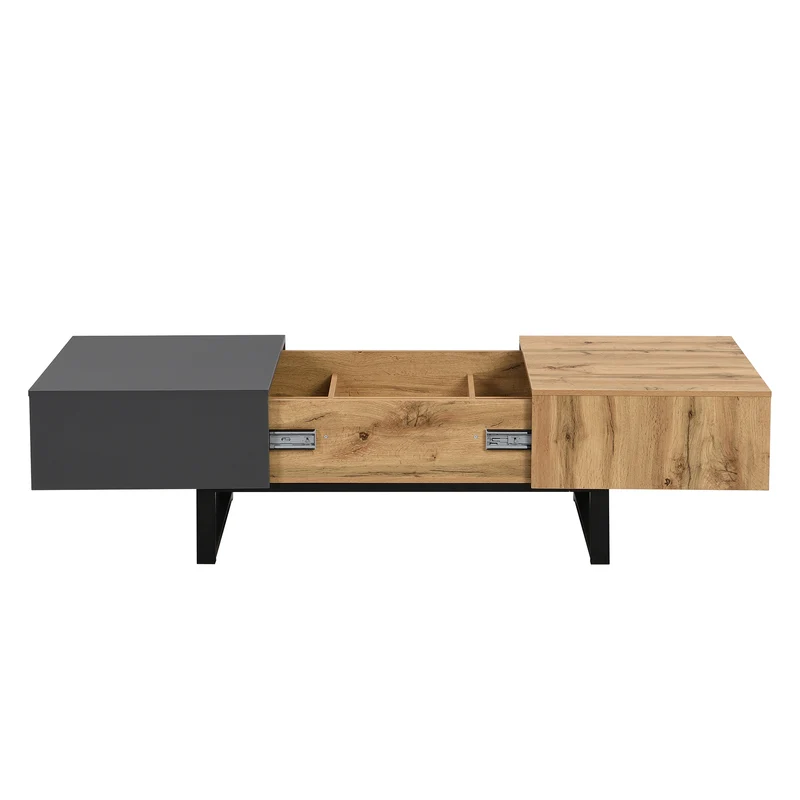 Table basse multifonction moderne coulissante avec rangement caché, effet bois et gris SOLSTICEWHIFF