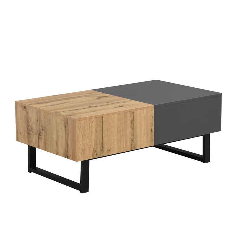 Table basse multifonction moderne coulissante avec rangement caché, effet bois et gris SOLSTICEWHIFF