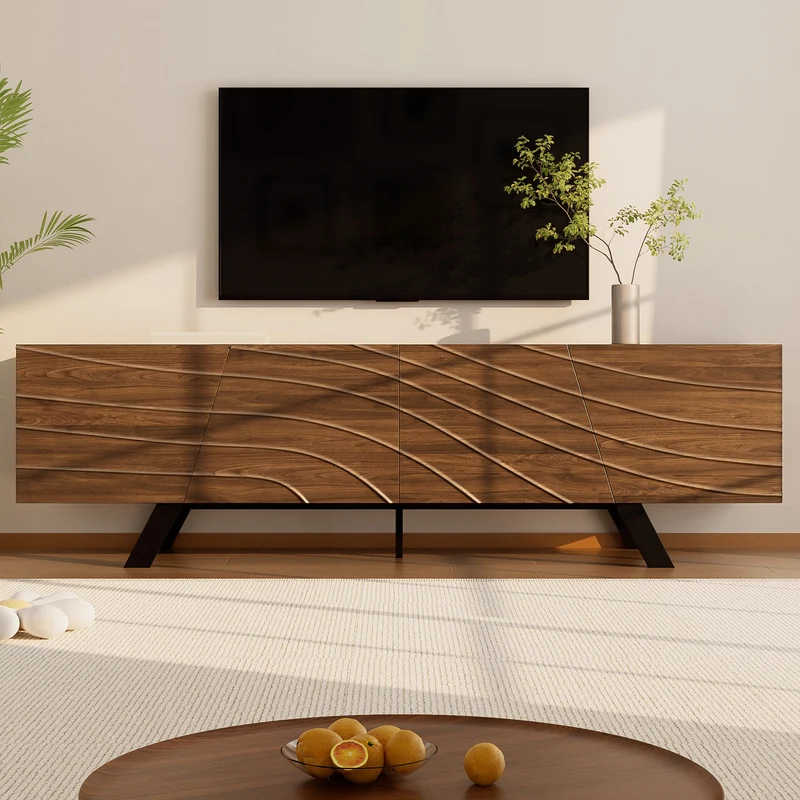 Meuble TV moderne bois noyer, pieds en fer noir 160×39×50,5 cm WHISKFERNSTEM