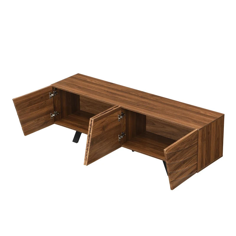 Meuble TV moderne bois noyer, pieds en fer noir 160×39×50,5 cm WHISKFERNSTEM