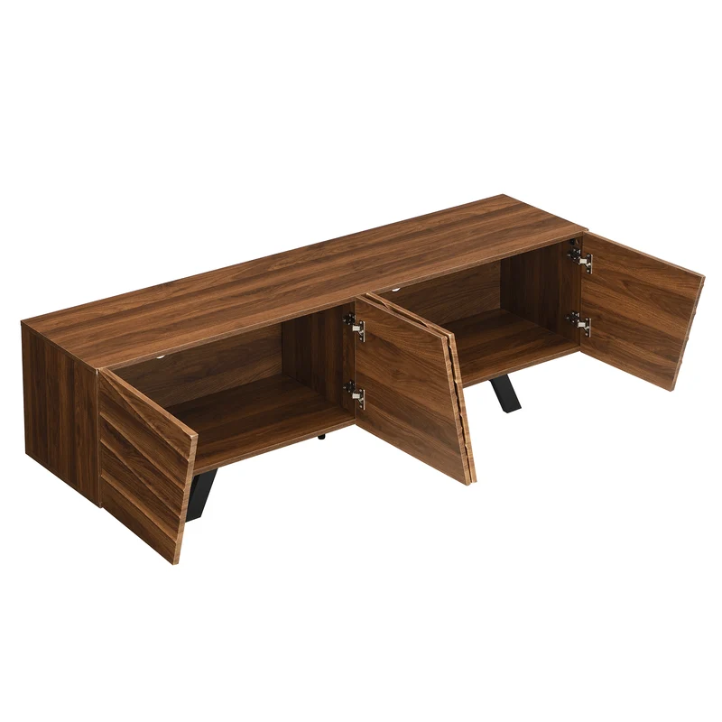 Meuble TV moderne bois noyer, pieds en fer noir 160×39×50,5 cm WHISKFERNSTEM