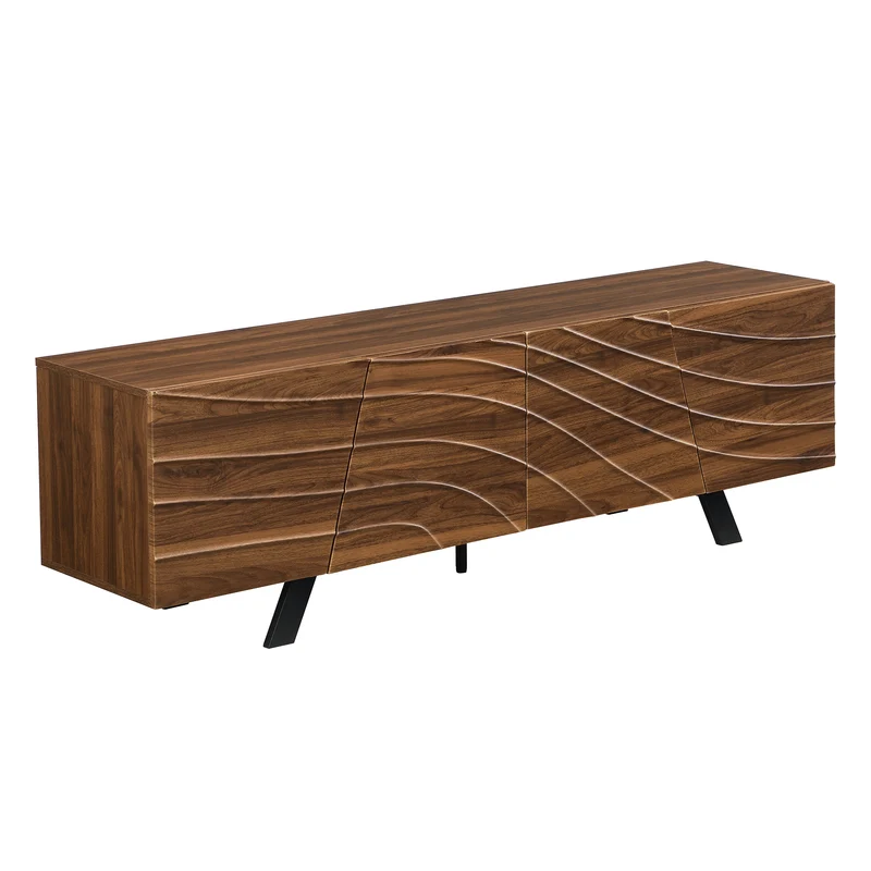 Meuble TV moderne bois noyer, pieds en fer noir 160×39×50,5 cm WHISKFERNSTEM