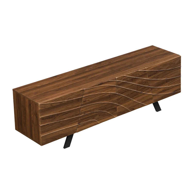 Meuble TV moderne bois noyer, pieds en fer noir 160×39×50,5 cm WHISKFERNSTEM